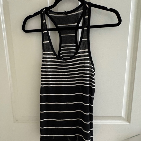 Black & White Striped Racerback Tank Top | Lightweight & Semi-Sheer - Size M - Picture 2 of 4
